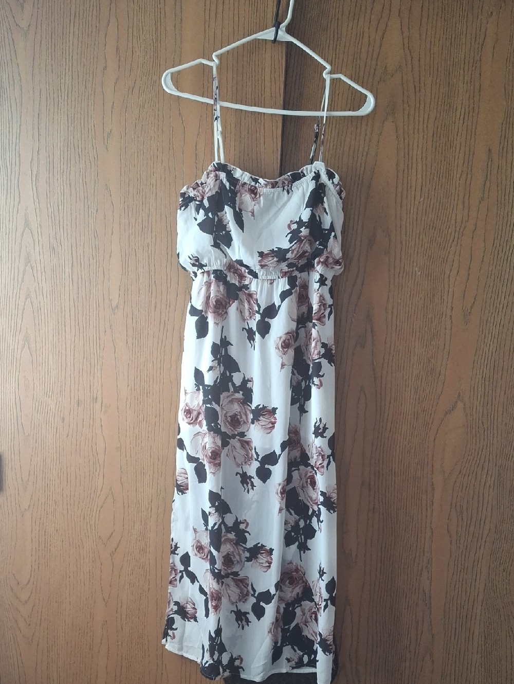 Floral Strap Sundress - White with Pink Roses